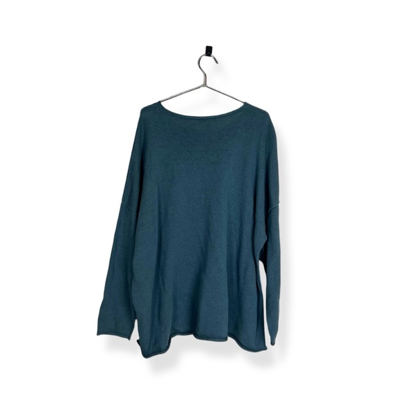 Eileen Fisher Organic Cotton Blend Teal Blue Knit Crew Neck Oversized Sweater - Picture 5 of 6